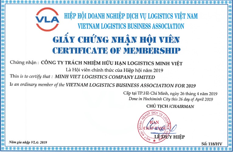 MINH VIỆT LOGISTICS CHÍNH THỨC GIA NHẬP HỘI DOANH NGHIỆP DỊCH VỤ LOGISTICS VIỆT NAM