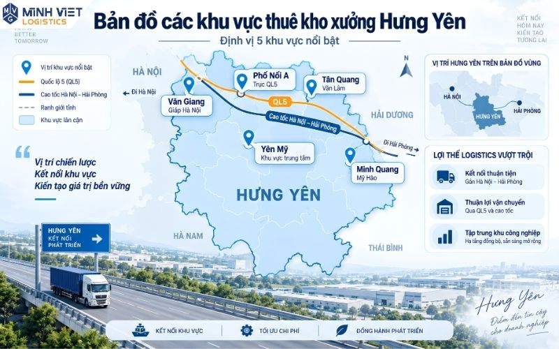 bản đồ các khu vực thuê kho xưởng tại Hưng Yên