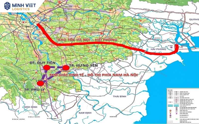 bản đồ kết nối Hưng Yên với Hà Nội và Hải Phòng