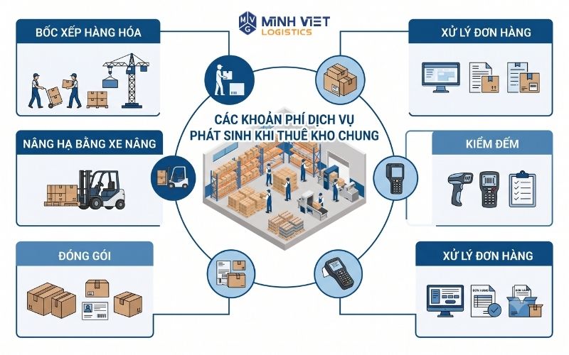 Các khoản phụ phí đi kèm khi tham khảo giá thuê kho chung