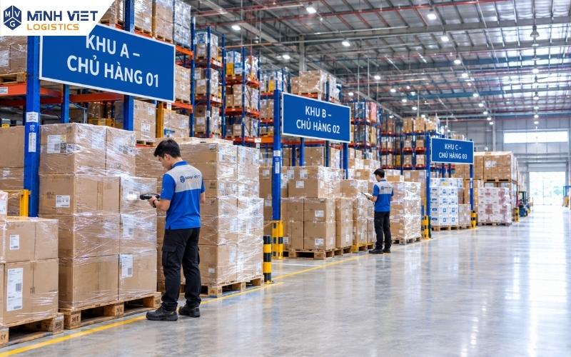 Phân khu hàng hóa theo từng chủ hàng trong kho chung