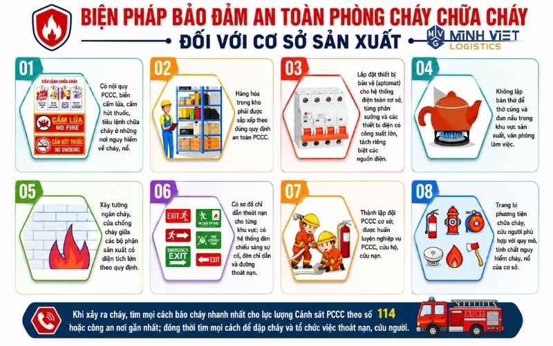 BIỆN PHÁP ĐẢM BẢO AN TOÀN PCCC TẠI NƠI LÀM VIỆC, CƠ SỞ SẢN XUẤT