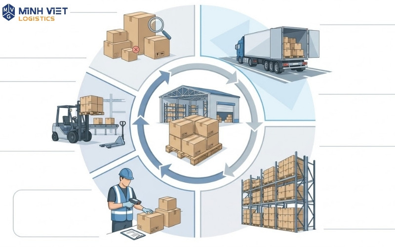 Các nhóm chi phí logistics gồm vận tải, lưu kho, nhân sự, thiết bị và tồn kho